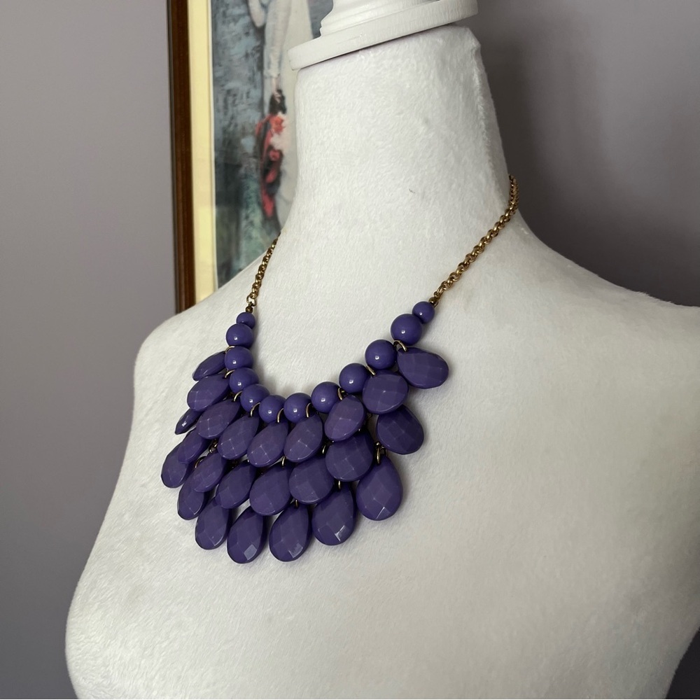Elegant Purple and Gold Tone Statement Necklace - Picture 2 of 5